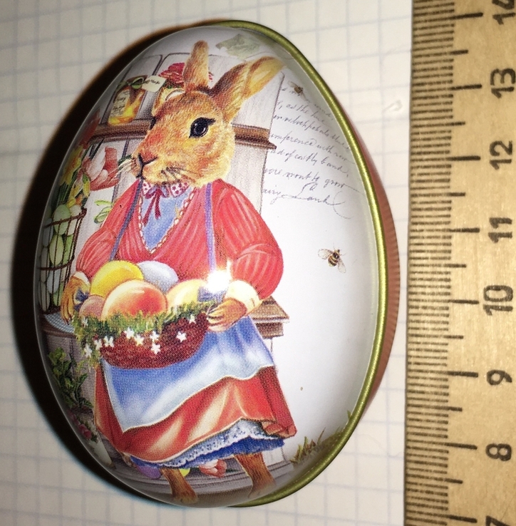 Шкатулка жестяная, пасхальное яйцо, заюшка-хозяюшка, цветы / кролик, фото №5