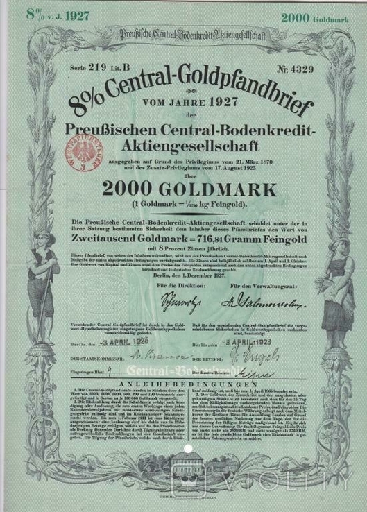 2000 gold marks 1927 Bond. B. 4329. Berlin. Germany., photo number 2