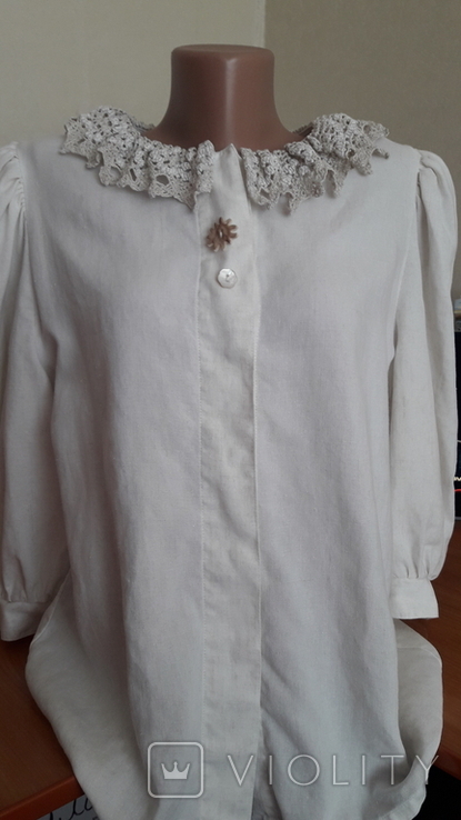 Женская рубашка блуза, воротник кружево, лён. Австрийский стиль