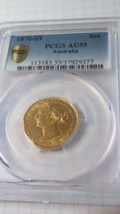 1 cоверен, PCGS AU55. 1870 год 7,99 грамм золота 917, фото №6