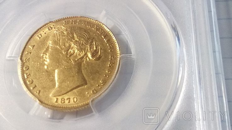 1 cоверен, PCGS AU55. 1870 год 7,99 грамм золота 917, фото №2