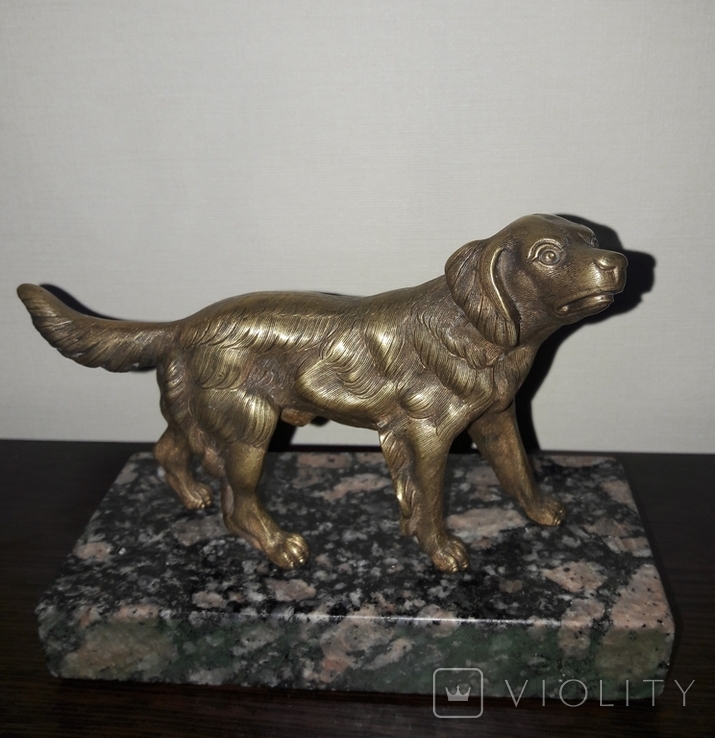 Собака лабрадор/ретривер бронза на гранитной подставке, фото №4