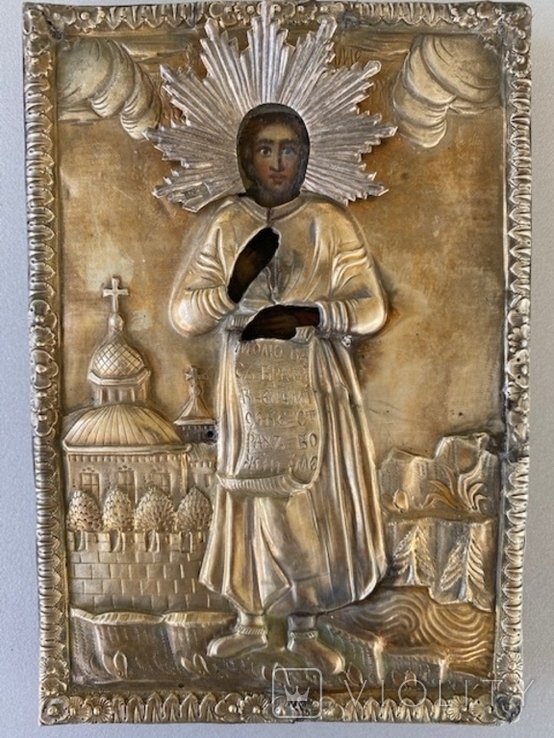 Икона Пр. Симеона Верхотурского в серебряном окладе, фото №3