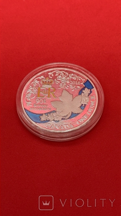 Сувенірна монета. ONE OUNCE CANADA HAPPY 90th BIRTHDAY. 2016, фото №2