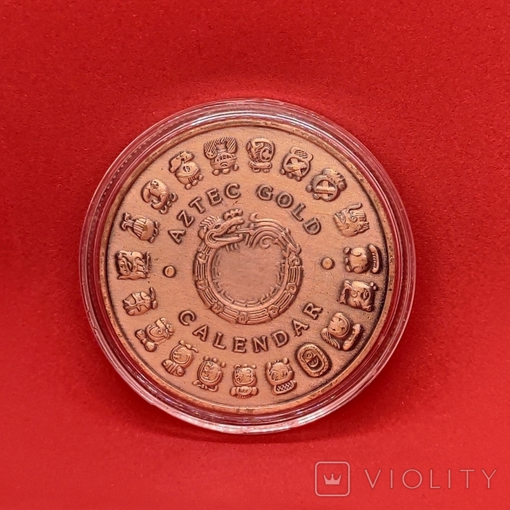 Сувенірна монета в капсулі. Календар Ацтеки Золото, фото №3