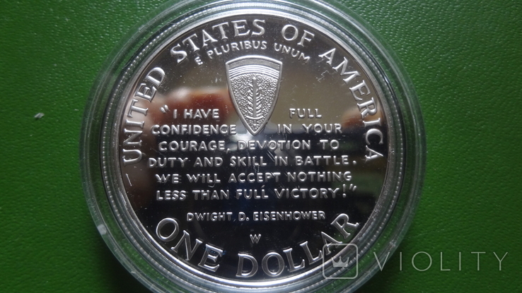 1 доллар 1995 США 50 лет Победы Высадка в Нормандии серебро, фото №4