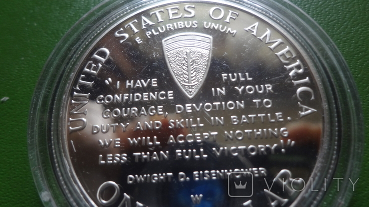 1 доллар 1995 США 50 лет Победы Высадка в Нормандии серебро, фото №5