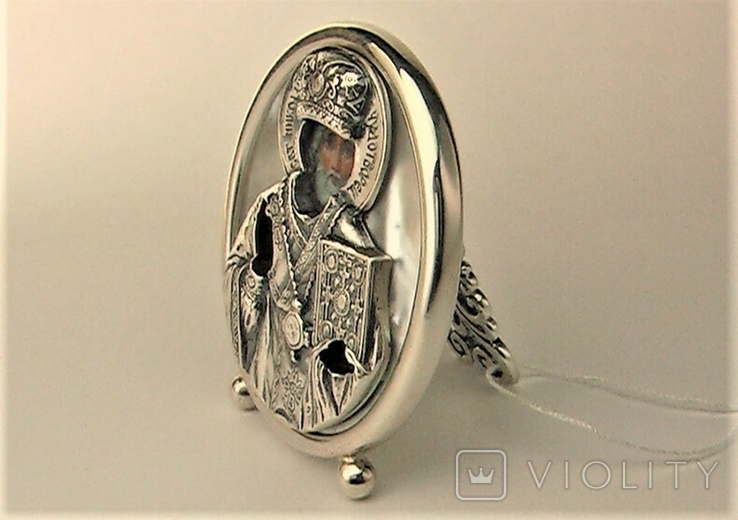 Икона сувенир святой Николай Чудотворец серебро 925 проба 37,10 грамма