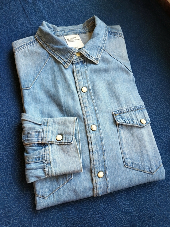 Рубашка джинсовая H M коттон варенка p-p S(состояние!), фото №9