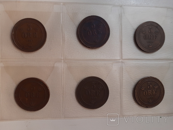 6 монет Швеції по 5 оре 1897-1907, фото №2