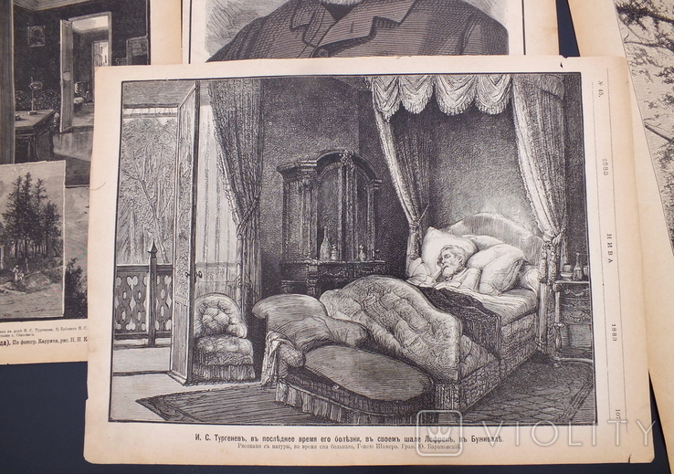 1883 НИВА Комплект из 8 график И.С.Тургенев 31х22 и 31х45 Траурные Выпуски 1883, фото №5