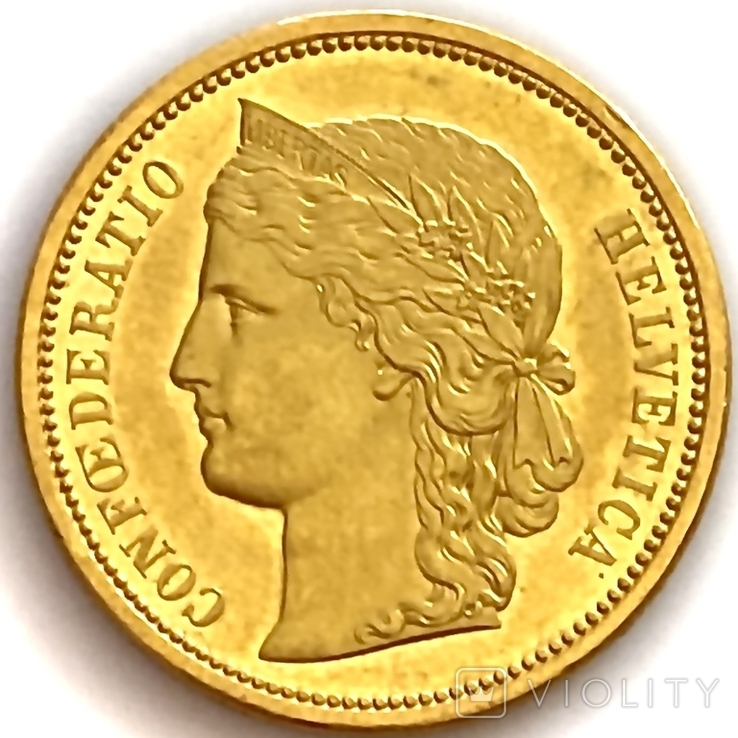 20 франков. 1883. Гельветика. Швейцария (золото 900, вес 6,47 г)