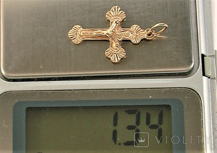 Крестик золото 585 проба 1,34 грамма, фото №7