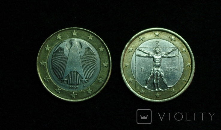 1 евро ( 2 монеты по 1 евро ), фото №2