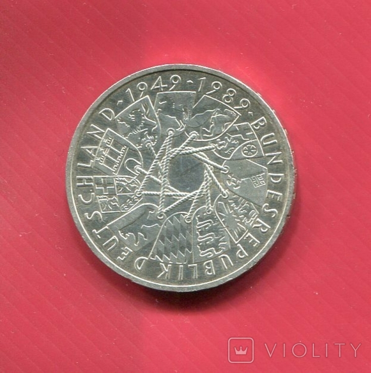 Германия ФРГ 10 марок 1989 серебро 40 лет ФРГ, фото №2
