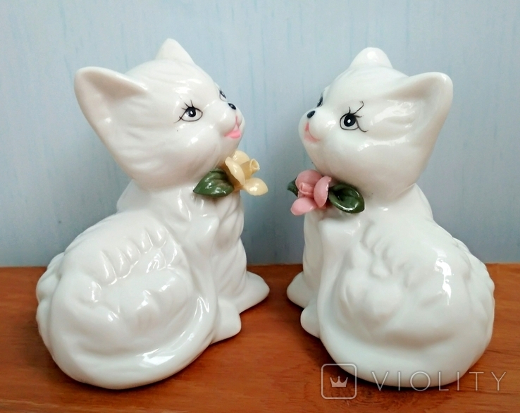 "Коты. Котята. Кошки" красивая пара статуэток Германия фарфор, фото №4
