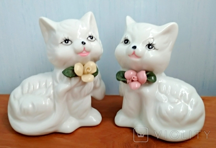 "Коты. Котята. Кошки" красивая пара статуэток Германия фарфор, фото №8