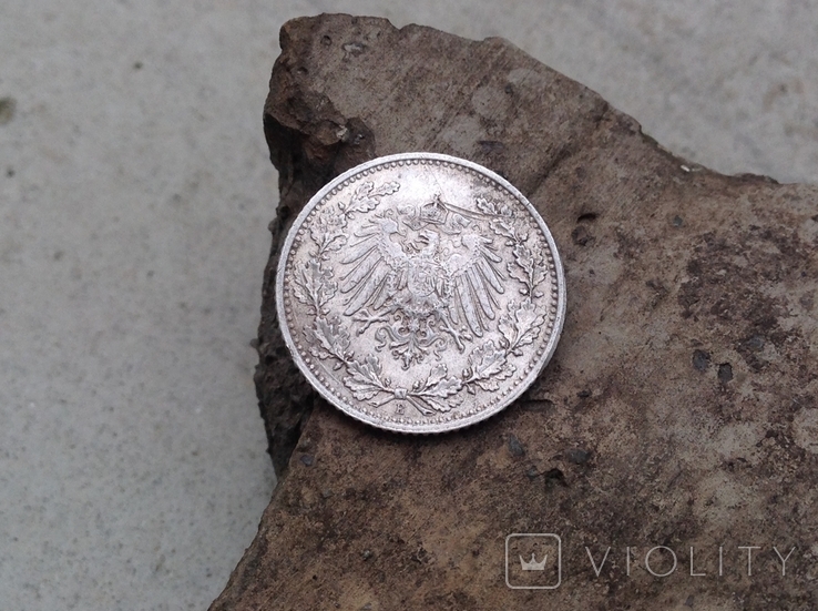 Германия, 1/2 марки 1915 Е, серебро, фото №3