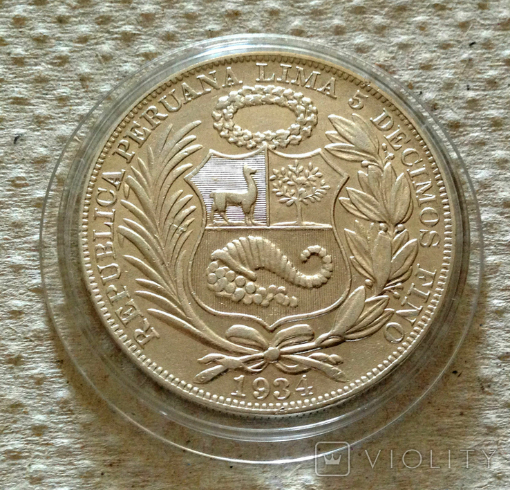 1 соль, 1934 г, Перу, серебро, фото №3