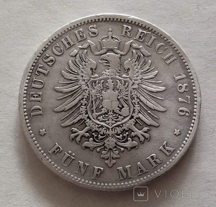 5 марок, 1876 г, Пруссия, серебро, фото №3