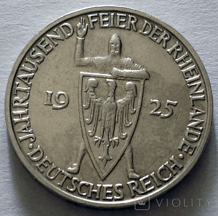 3 рейхсмарки, 1925 D, Веймарская республика, юбилейная, 1000-летие Рейнланда, серебро