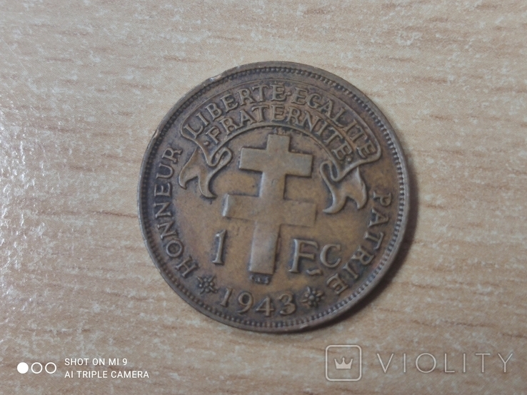 Французький Мадагаскар 1 франк 1943 року, фото №2