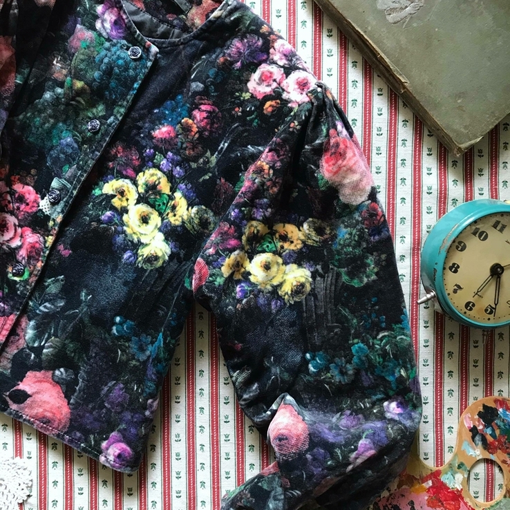 Шикарный пиджак в цветы велюр ретро винтаж Hummelsheim размер 152, фото №6