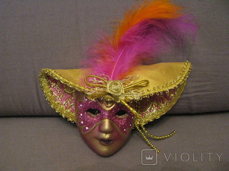 Веницианская маска - керамика - текстиль - розовая.