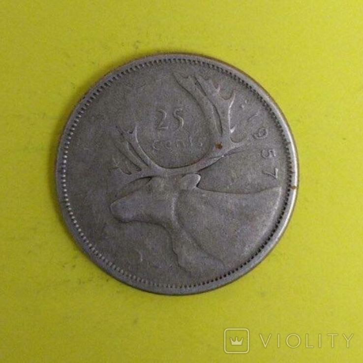 Канада 25 центов, 1957р. Срібло., фото №2