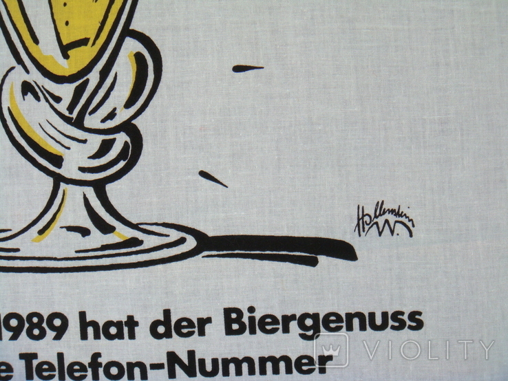 Салфетка реклама Пивной бокал Hurlimann, октябрь 1989, Октоберфест, хлопок., фото №5