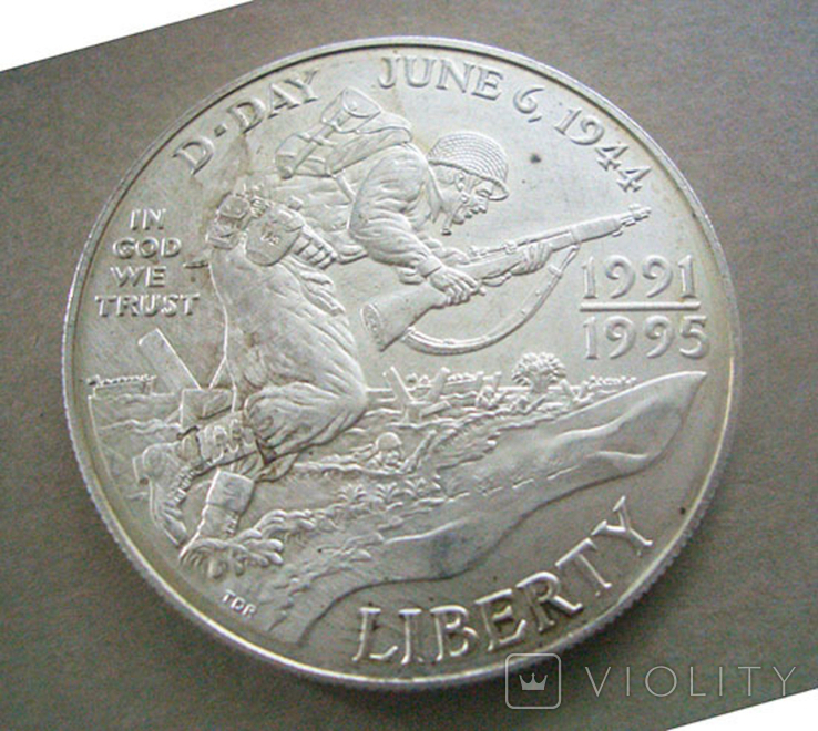 США, 1 доллар 1995 года. Высадка в Нормандии, фото №2