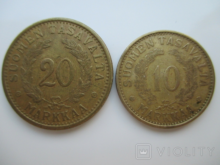 20 марок 1936 + 10 марок 1930 гг. Финляндия., фото №2