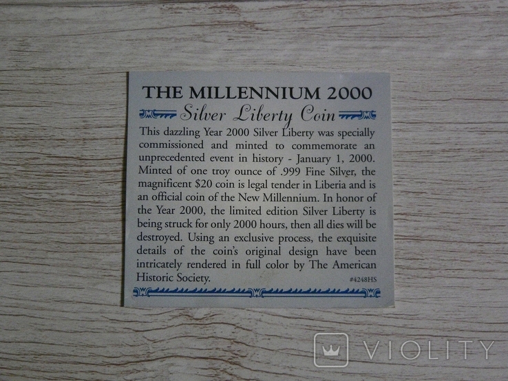 Либерия 20 долларов 2000 - МИЛЛЕНИУМ - серебро 999, цветная эмаль, унция, фото №7