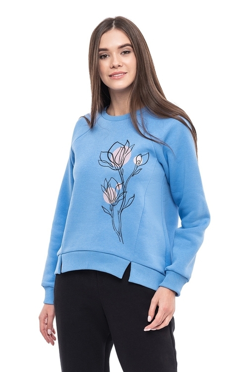 Світшот жіночий Ранкові квіти (футер блакитний з начісом), фото №2