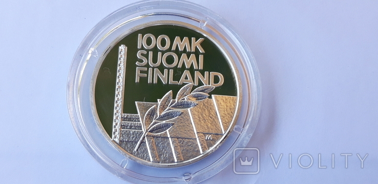 Финляндия 100 крон. 1994 год. Серебро, фото №4