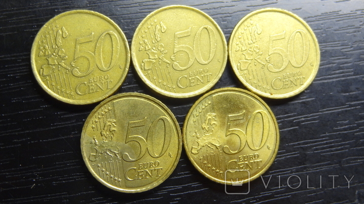 50 євроцентів Іспанія (порічниця), 5шт, всі різні, фото №3