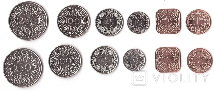 Suriname Суринам - набор 6 монет 1 5 10 25 100 250 Cent 1988 - 2015