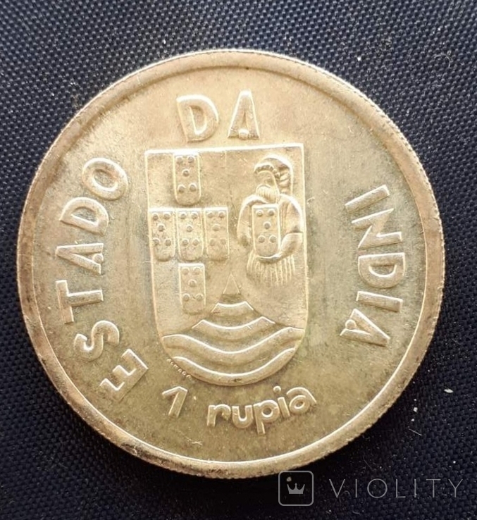 1 рупия Португальская Индия 1935г. серебро, фото №2