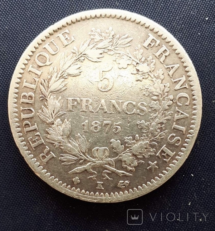 5 франков Франция Республика 1875г. "К" (Геркулес и Музы), фото №2