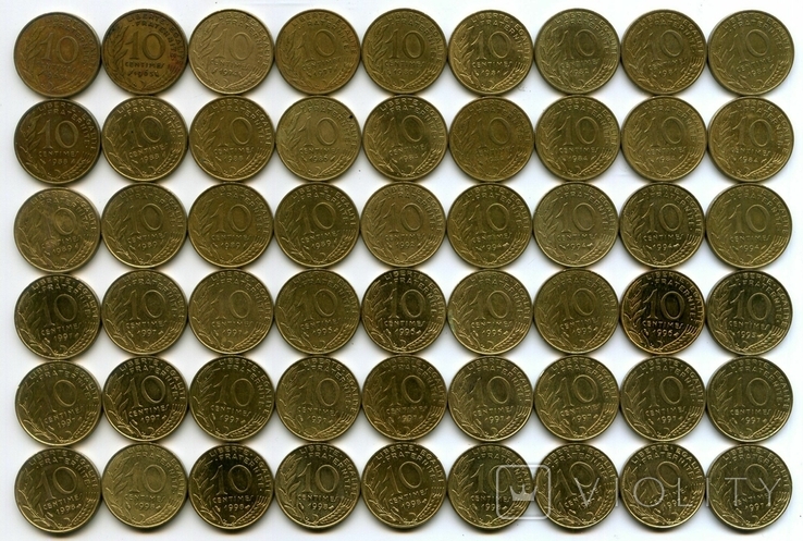10 сантимов 1963-1998 - 54 шт.