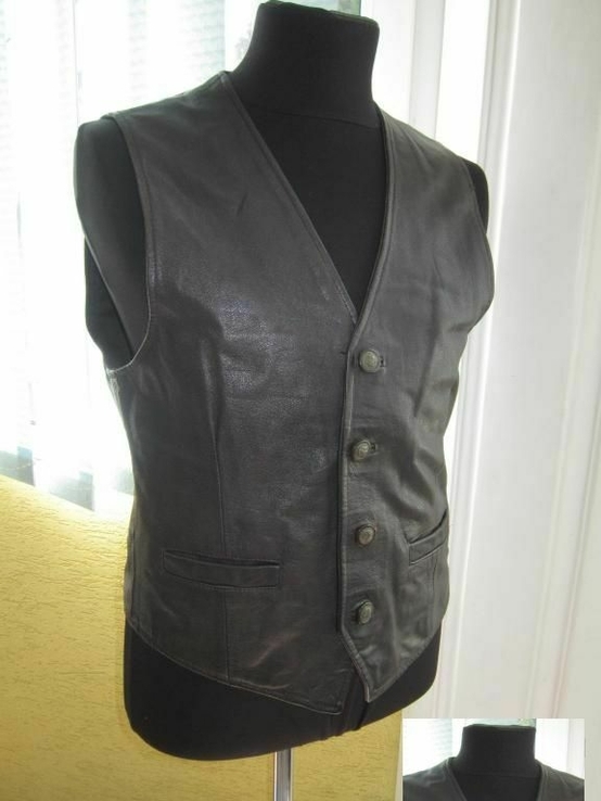 Лёгкая мужская кожаная жилетка Real Leather (CA). Лот 323, фото №2