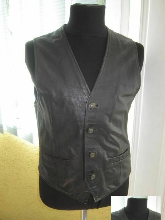 Лёгкая мужская кожаная жилетка Real Leather (CA). Лот 323, фото №3