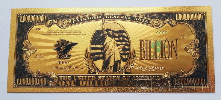 Золотая банкнота 1 миллиард долларов. Сувенирная