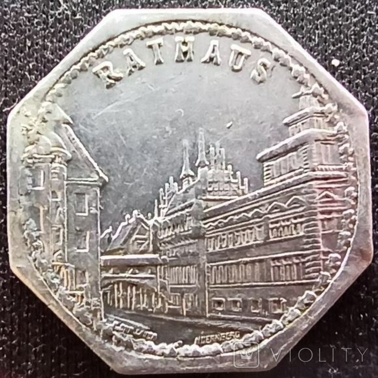 Германия-Нюрнберг 20 пфенниг 1921 трамвайный жетон,Ратуша,Ж10
