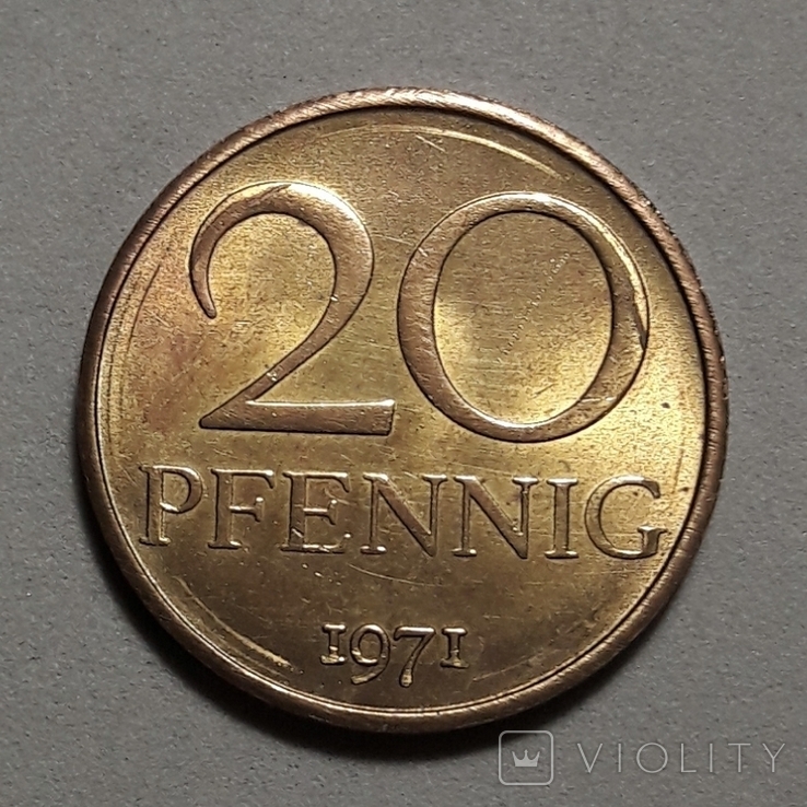 Германия (ГДР) - 20 Pfennig 1971 - aUNC, фото №2