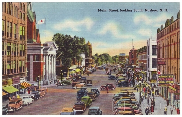 Главная улица - Main Street, Нашуа, штат Нью-Хемпшир (США, 1930-е годы)