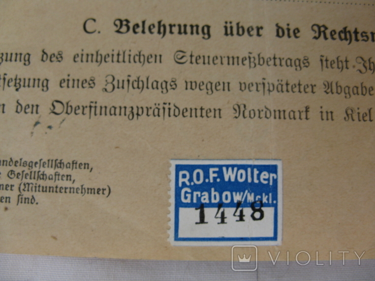 Немецкие документы(оригинал),1937 г., марка от хозяина, фото №12