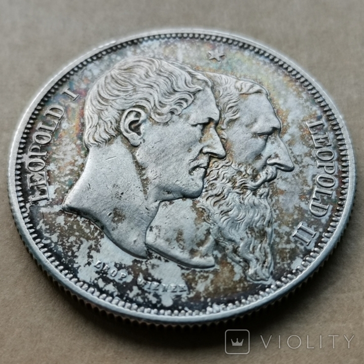 Бельгия 5 франков 1880 г.Леопольд I Леопольд II, фото №2