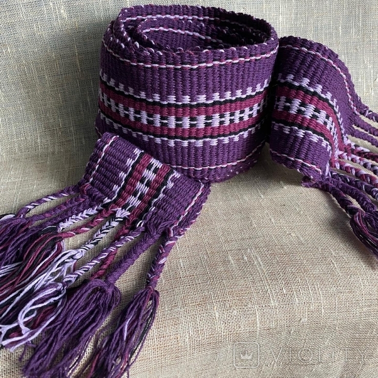 Фіолетовий пояс,широка крайка, бузковий пасок, самотканий пояс до вишиванки, фото №2