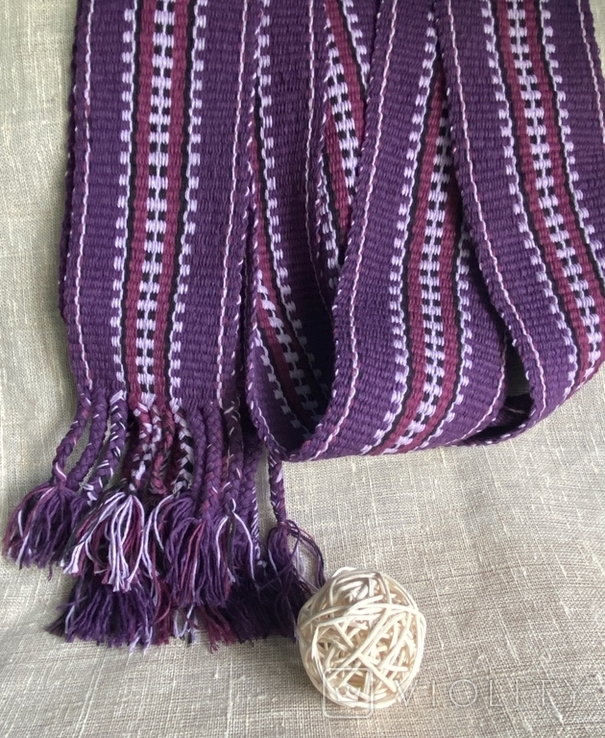 Фіолетовий пояс,широка крайка, бузковий пасок, самотканий пояс до вишиванки, фото №10